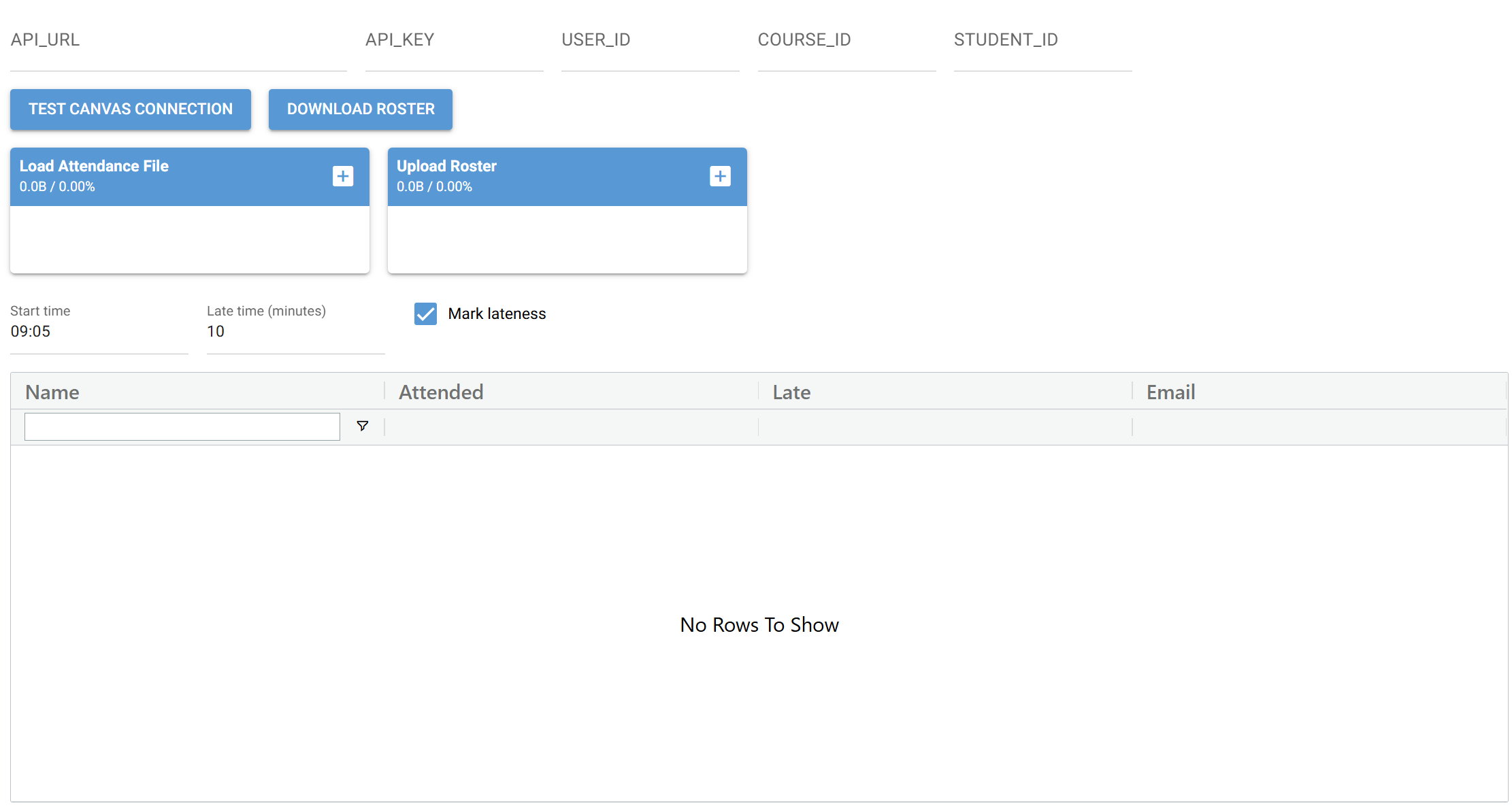 top part of the attendance gui